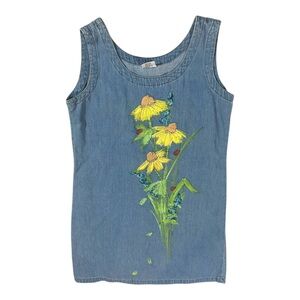 Color Me Cotton Women’s Chambray Garden Sunflower Dress Vintage S 100% Cotton